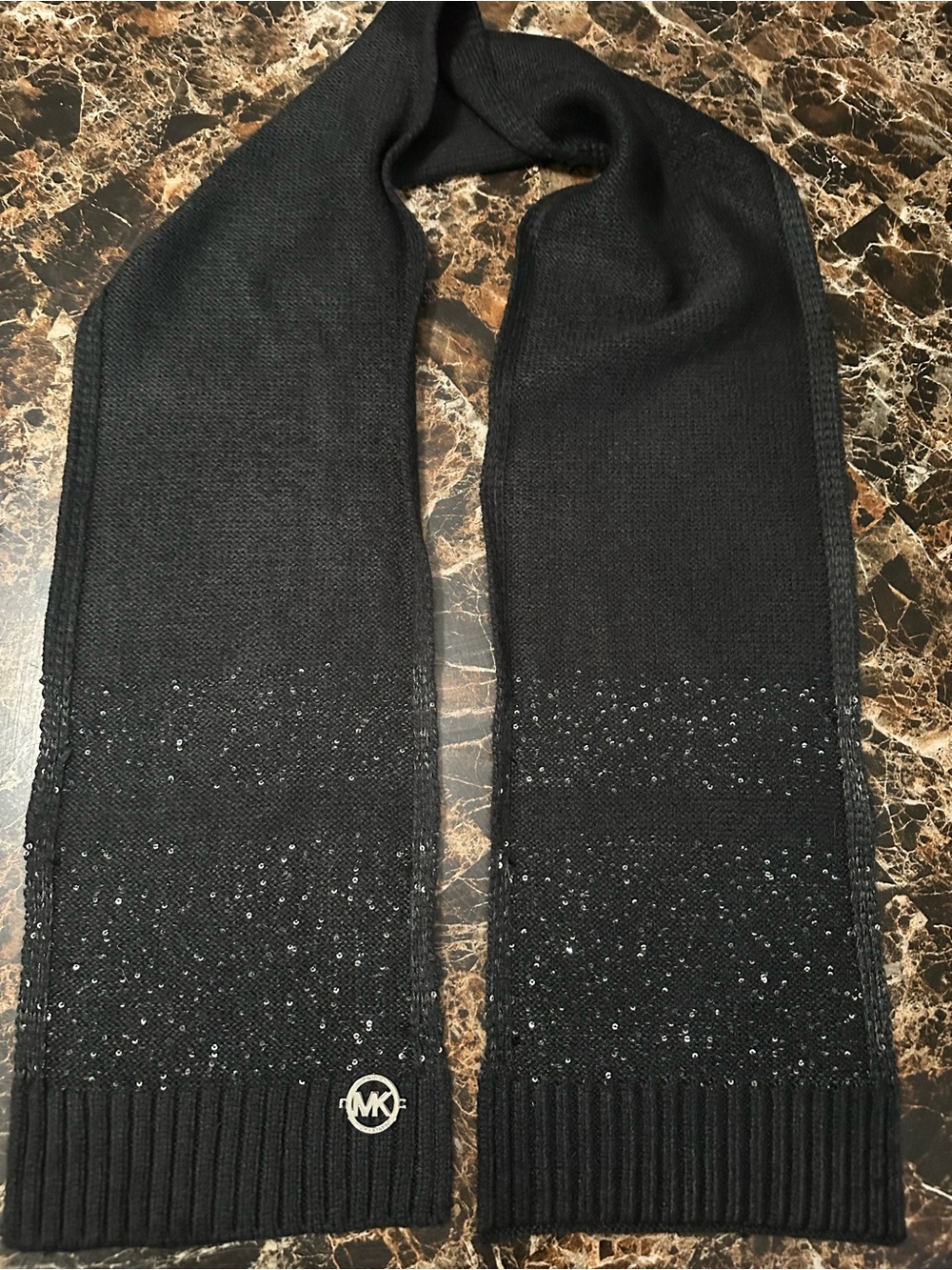 Michael Kors Black Sequin Trim Knit Scarf